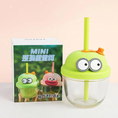 10 PCS TUMBLER BOTOL KACA IMUT MATA BESAR 210ML / BOTOL MINUM ANAK / BOTOL MINUM KACA FREE SEDOTAN