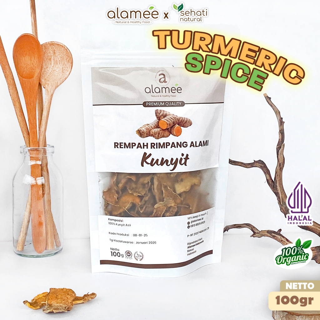 

ALAMEE Kunyit Kering Dried Turmeric Iris Rempah Rimpang Organik Alami Kunir Bumbu Seasoning 100gr