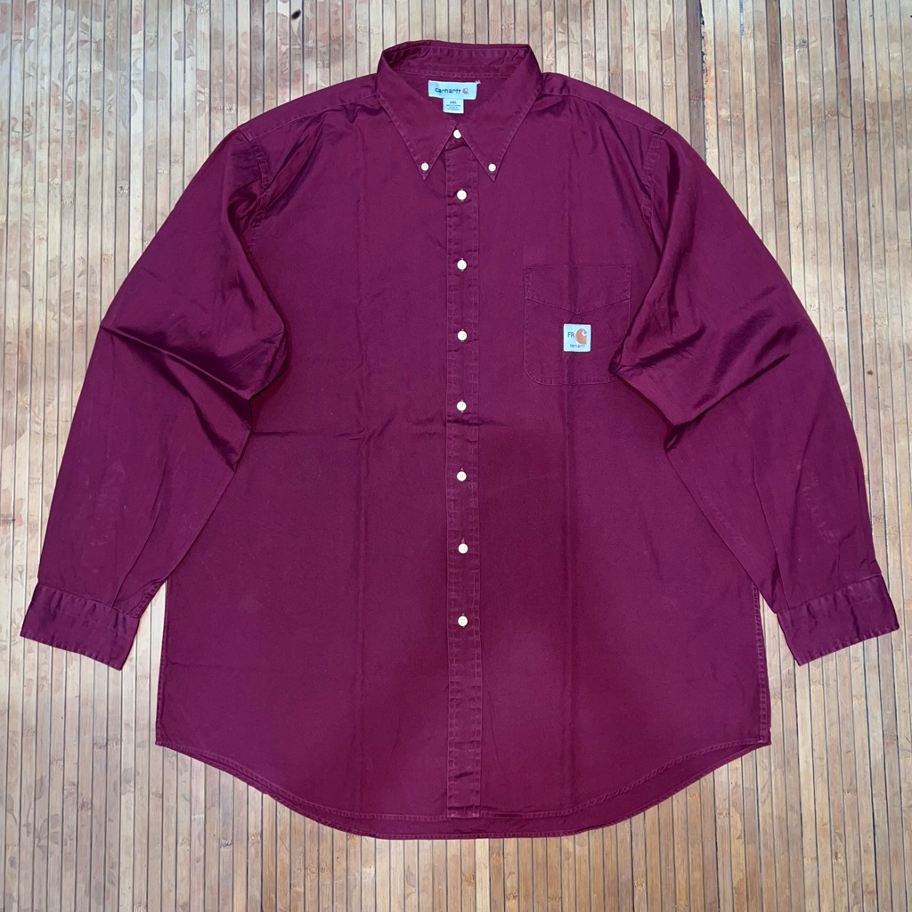 CARHARTT BASIC LOGO BURGUNDY BUTTON DOWN LONG SLEEVE WORK WEAR SHIRT orslow gramicci