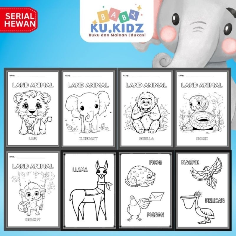 

50 Lembar Mewarnai Tema Hewan Lucu FREE Pensil Warna Ku.Kidz