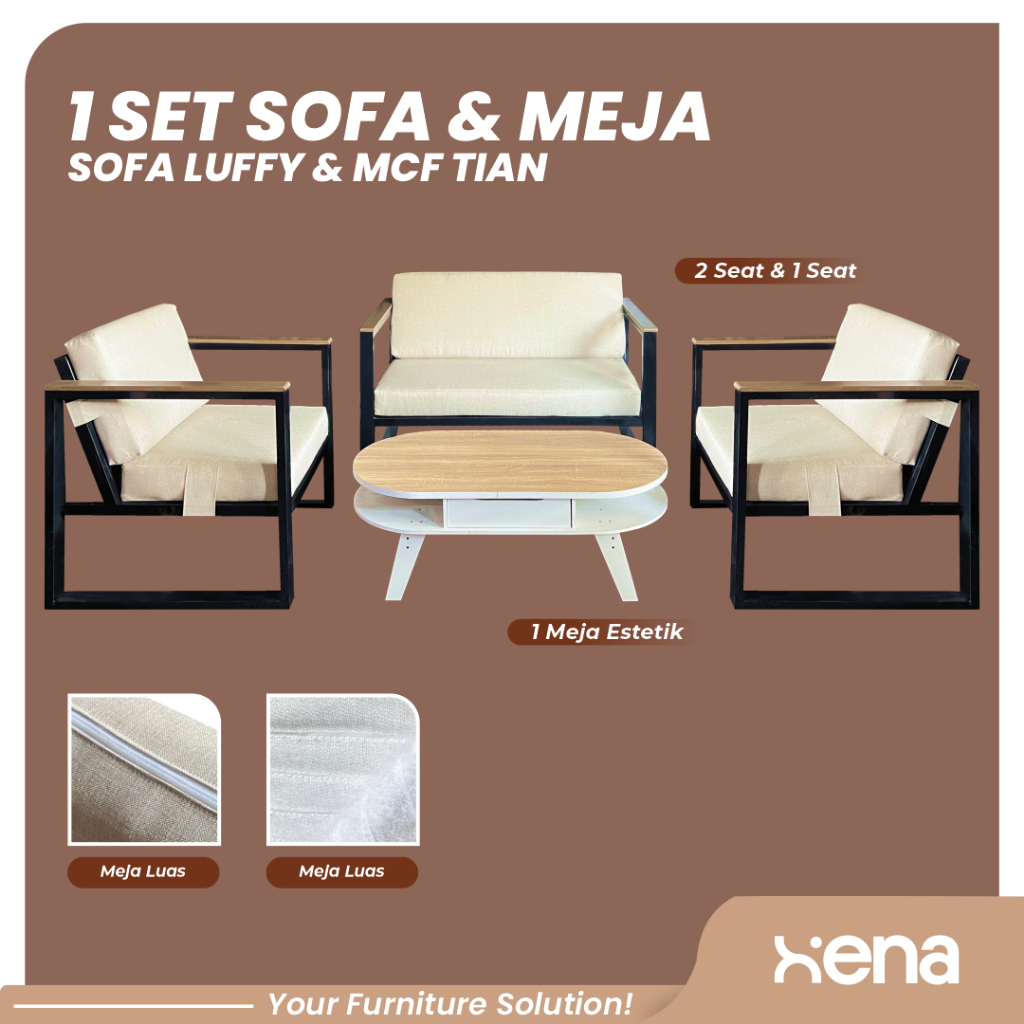 Xena Sofa Minimalis / Sofa Estetik / Sofa Meja Satu Set Ruang Tamu Modern / Sofa Elegan / Sofa Luffy