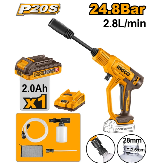 INGCO CPWLI20362 MESIN JET CLEANER CORDLESS 20V MESIN JET AIR CUCI MOTOR CUCI MOBIL