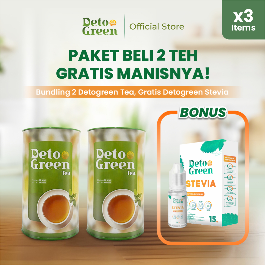

Paket 2 Detogreen Tea, GRATIS Detogreen Stevia 15 ML Lebih Hemat dan Sehat Alami
