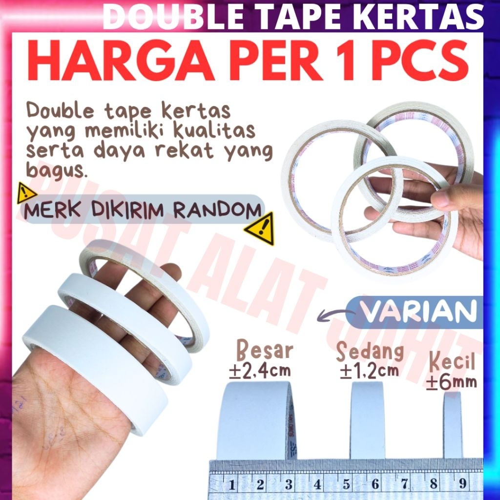

Double dobel doble tape tap tip kertas putih white besar sedang kecil bagus murah merk random per pcs