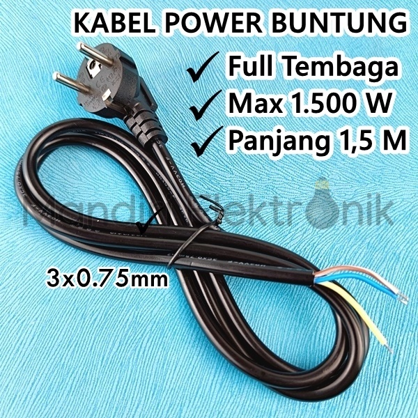 Kabel Power Mesin Cuci Kabel Kulkas 1,5 Meter Isi 3 Tembaga Asli SNI - Kabel Buntung Colokan Kulkas 