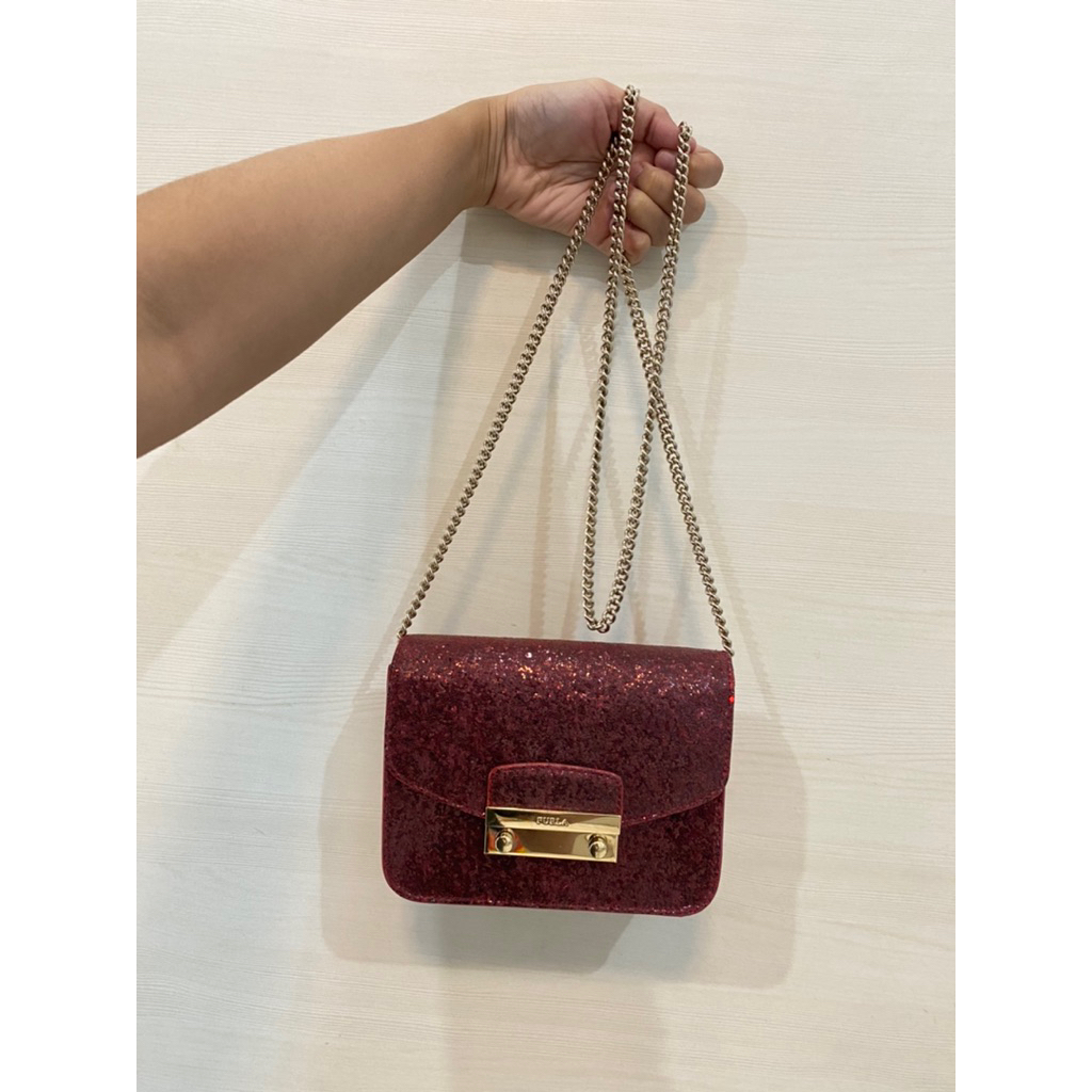 preloved furla metropolis mini glitter crossbody