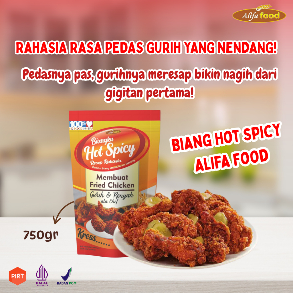 

Bumbu Biang Hot Spicy 750gr, Tepung Biang Fried Chicken pedas Alifa Food