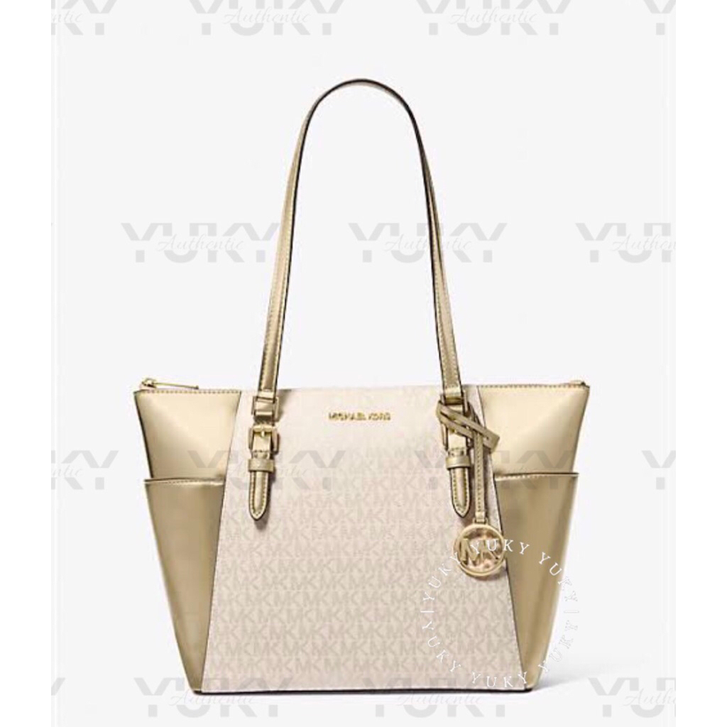 Tas Wanita Branded MICH*EL KO*S MK Charlotte Tote Sign Pale Gold 100% Original
