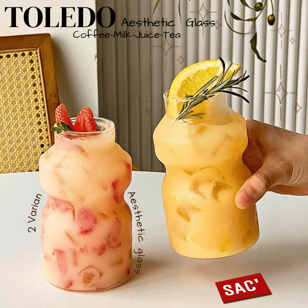 TOLEDO Gelas Kaca Gelas Matcha  Gelas Kopi Gelas Tumbler Lucu Estetik Model Unik Gelas Kopi Susu Aes
