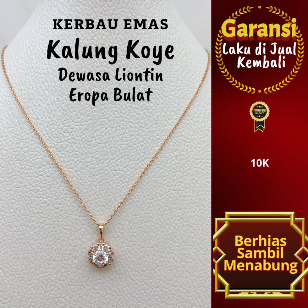 Kerbau Emas Kalung Koye Dewasa Liontin Eropa Bulat Warna 10K Ukuran 39-40cm