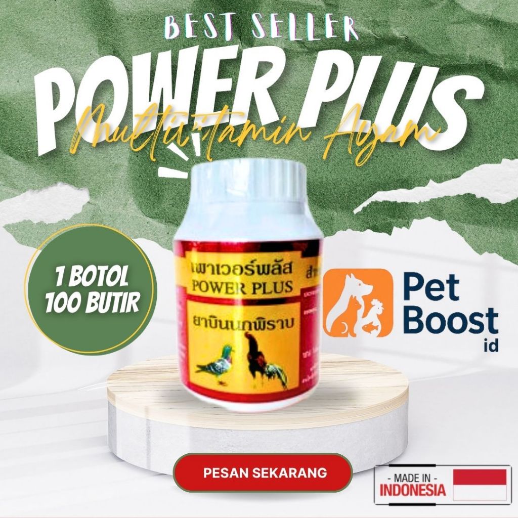 POWER PLUS VITAMIN AYAM ADUAN AYAM TARUNG BURUNG MERPATI ORIGINAL 100 BUTIR IMPORT THAILAND ORI
