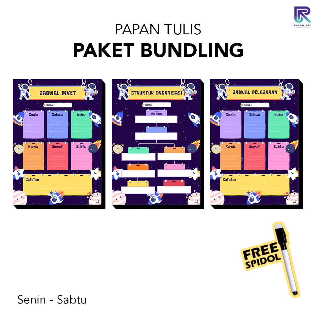 

RHA GALLERY Papan Tulis 3in1 Tema Galaxy Anak Jadwal Piket Absensi Ruang Kelas Sekolah Dekorasi