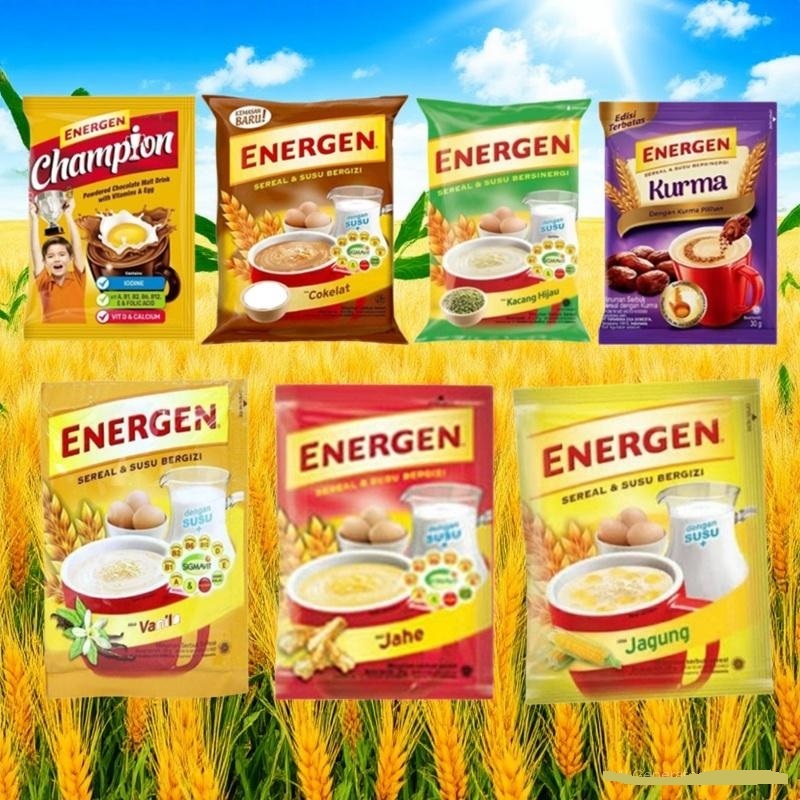 

MAX ENERGEN All Varian 10 PCS Sereal dan Susu RENCENG energen KURMA Coklat Vanila Jahe Kacang Hijau Champion