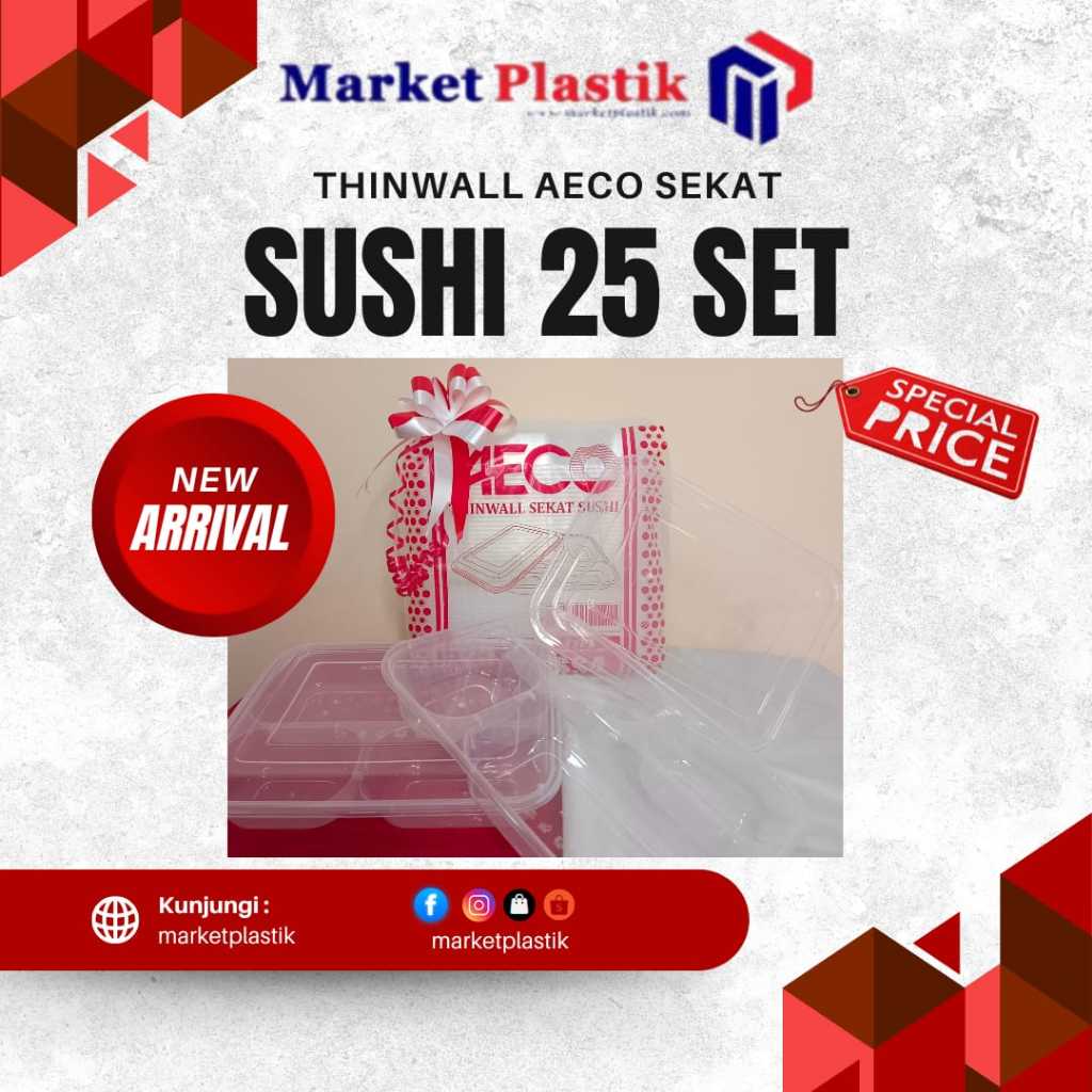 AECO Thinwall Sekat Sushi Bening/Thinwall Sushi/Wadah Sushi Plastik/Kotak Sushi Food Grade