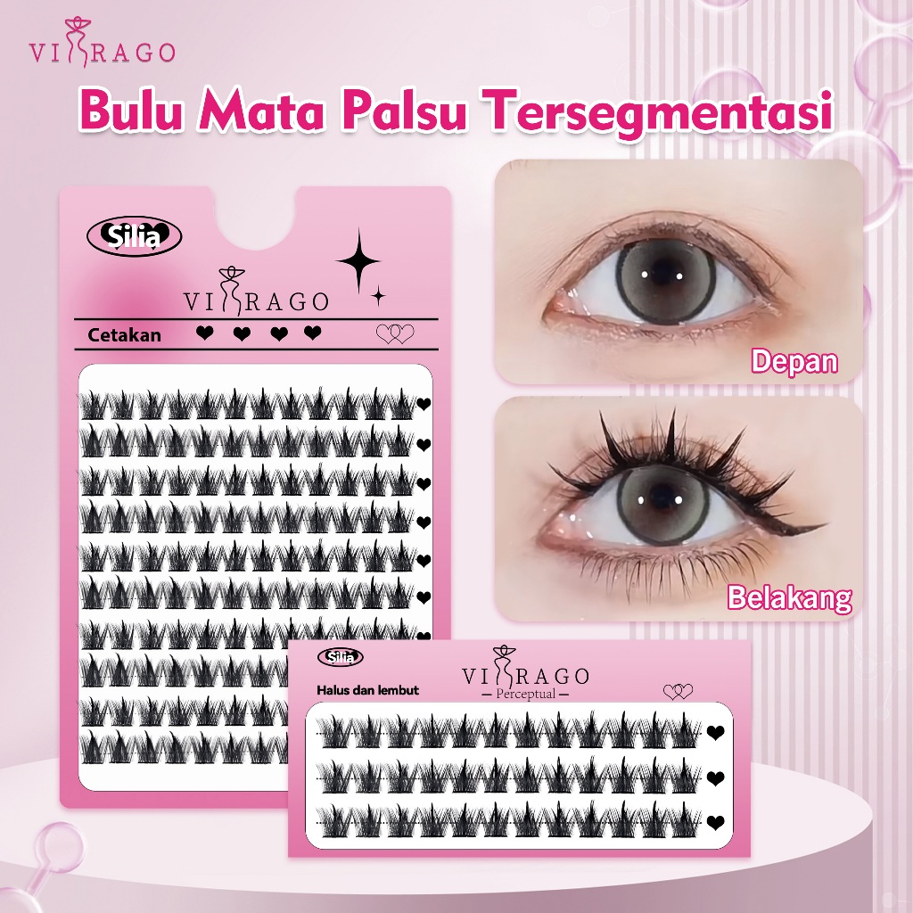 VIRAGO Korean Look Bulu Mata Palsu Lem/Eyelash Ekstension Fake Lashes/Riasan Mata Bulu Mata Palsu + 
