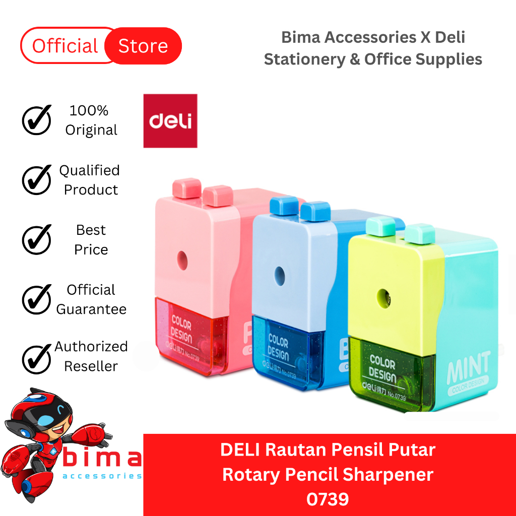 

DELI Rautan Pensil Putar Rotary Pencil Sharpener Pink Blue Mint Colourful 0739