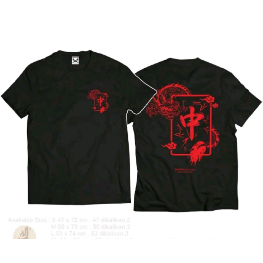Kaos T-shirt MAHJONG Desian Naga Merah Kaos Distro Unisex