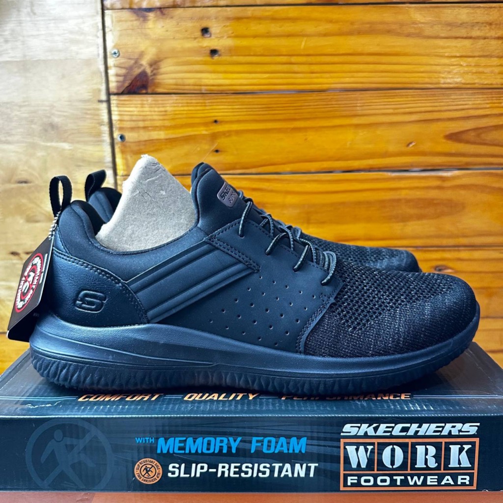 SKECHERS PRIA SKECHERS STAMINA AT UPPER STITCH 237527 FULLBLACK TALI FASHION SEPATU FORMAL CASUAL KE