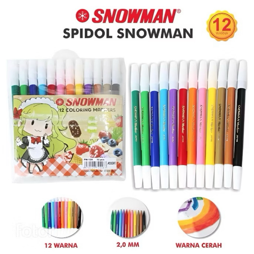 

Spidol Warna 12 Warna Snowman | Spidol Warna Warni 1 Set | Pensil Warna 12 Warna