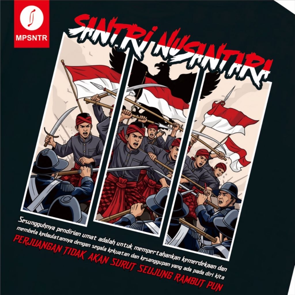 T-shirt Santri Nusantara | Kaos Santri Nusantara | Kaos Santri Lengan Panjang Rib Cotton Combed 30s 