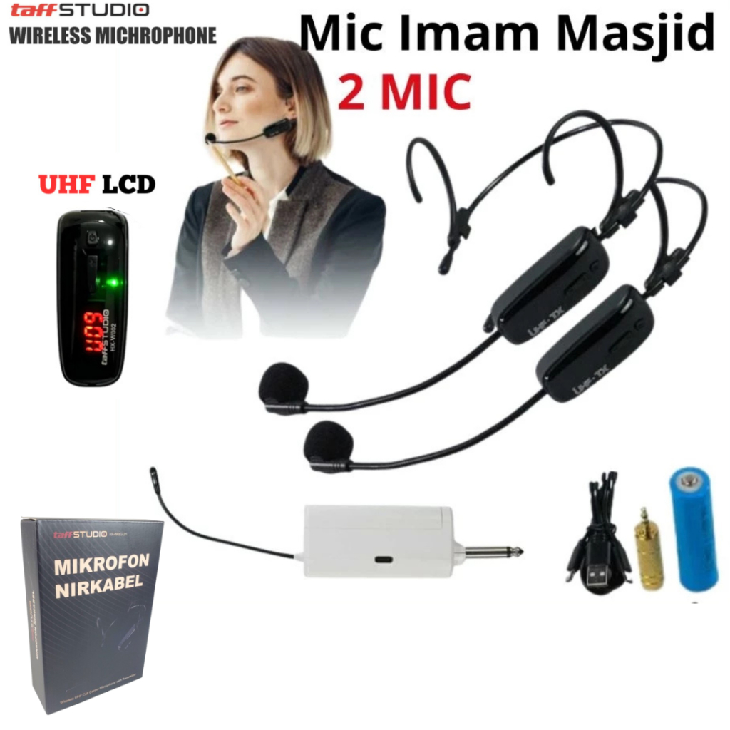 Sumber TaffSTUDIO HX-W002-2H UHF 100% Mic Imam Masjid 2 PCS Azan UHF Wireless Microphone Headset Min