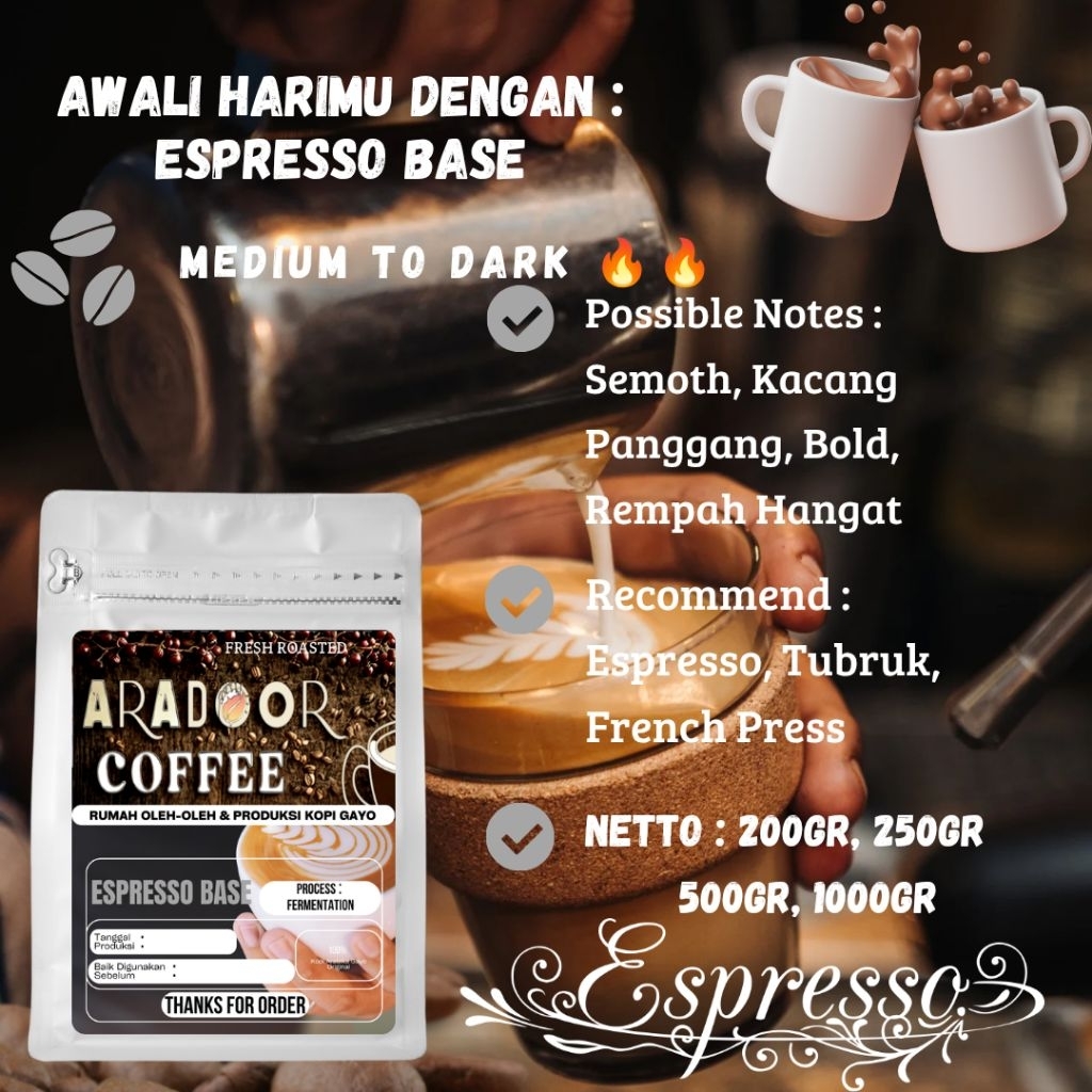 

kopi Gayo Espresso Based Kopi Susu 100%Arabica Gayo Espresso Biji/Roast Bean & Powder AraDoor Coffee
