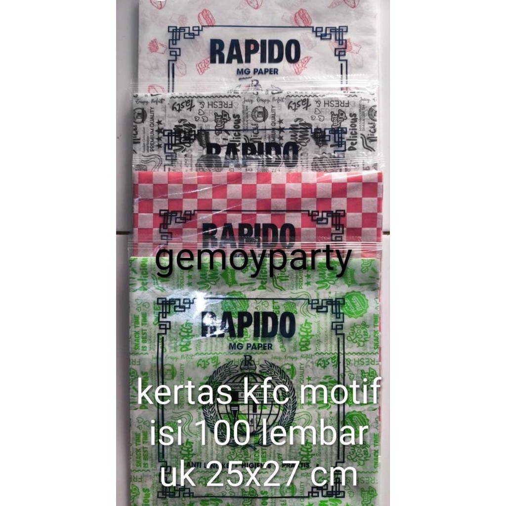 

kertas motif kfc warna warni bahan food grade uk 25x27 isi 100 lembar