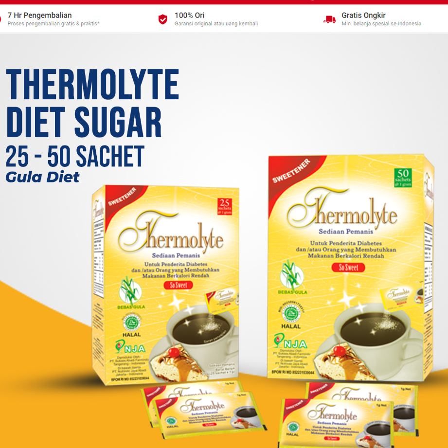 

Thermolyte Diet Sugar 50 sachet – Pemanis Bebas Kalori untuk Diet & Diabetes