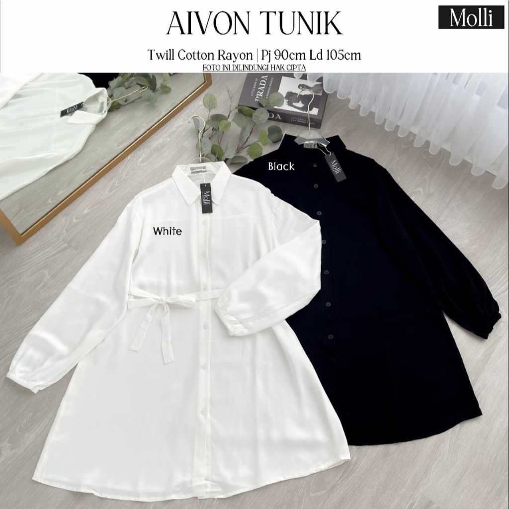 AIVON TUNIK HITAM PUTIH POLOS TWILL COTTON RAYON PREMIUM MURAH SIMPEL NYAMAN BY MOLLI