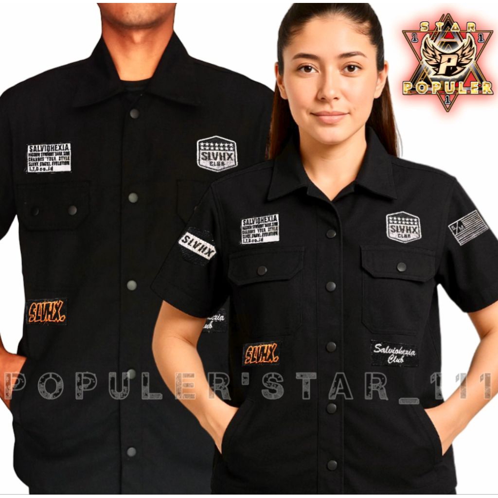 Populer'star_111 Workshirt Semi Parka 6 Saku Tangan Pendek Bordir VESPA/Onepice/Maternal/A7X