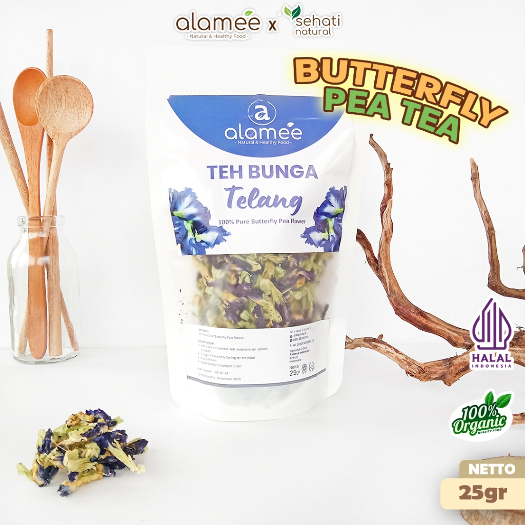 

ALAMEE Teh Bunga Telang Kering Butterfly Pea Tea Teh Herbal Organik Alami Siap Seduh Minum 25gr
