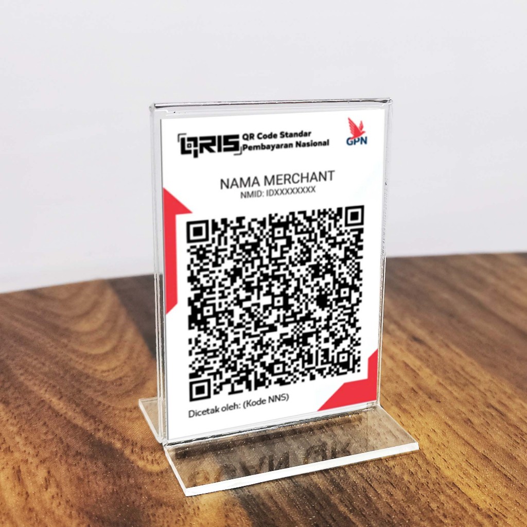

akrilik bening stand tent display Qris brosur bening ukuran A6 betuk T