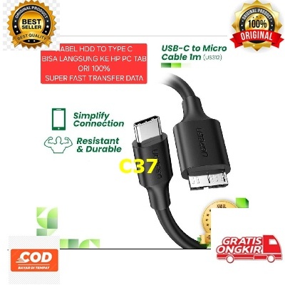 C37 KABEL USB HDD TO TIPE TYPE C BISA LANGSUNG KE HP PC TAB ORI 100% SUPER FAST TRANSFER DATA CABLE 