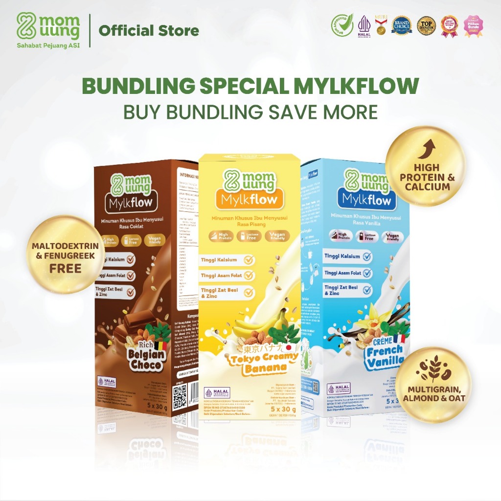 Mom Uung Triple Pack - Susu Mylkflow 5 Sachet All Varian - Susu Pelancar ASI Halal BPOM