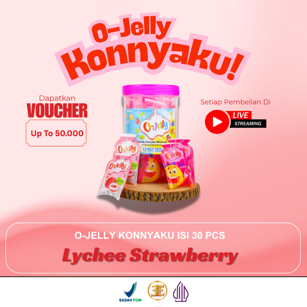 

O Jelly/Jeli/Ager Konnyaku Toples (Lychee Strawberry)/Isi 30 pcs (Harga satu toples)