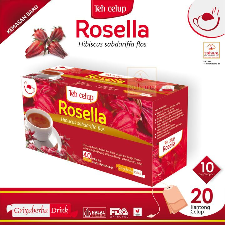 

Teh Rosella Merah. Cocok untuk penderita sariawan, tekanan darah tidak normal, osteoporosis, kanker dan asam urat. . Vitamin Kemasan teh celup isi 20 kantong