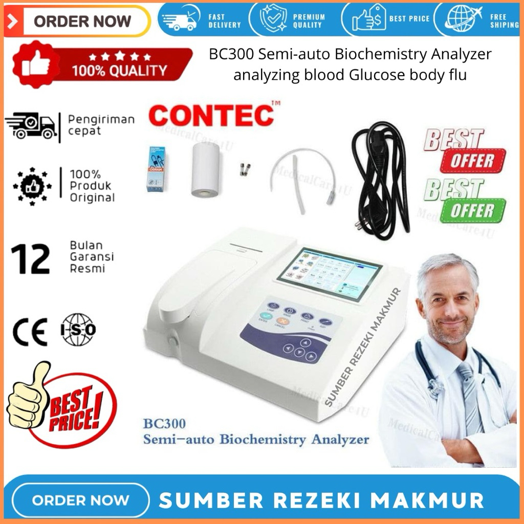 BC300 Semi-auto Biochemistry Analyzer analyzing blood Glucose body flu