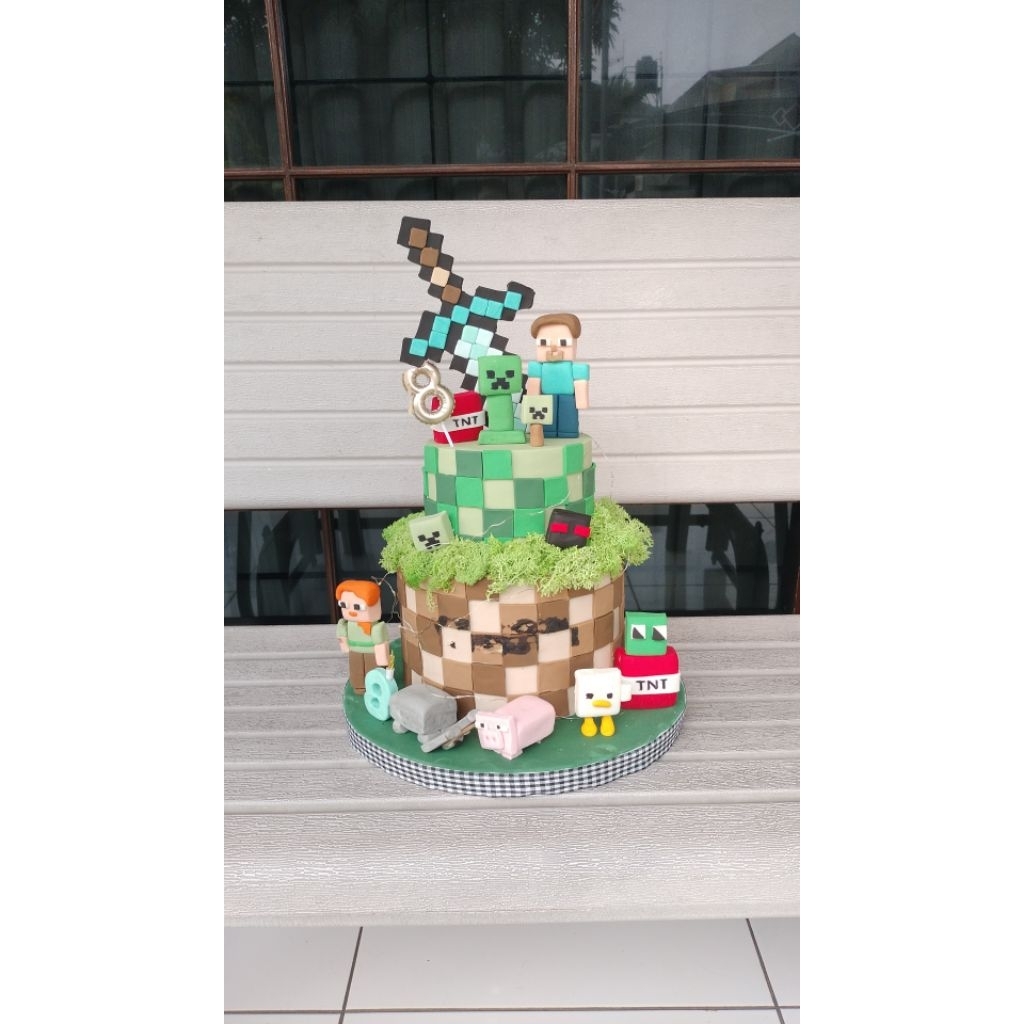 Dummy Cake Kue Ulang Tahun Ultah Birthday Bday Milad tema Minecraft Steve Alex