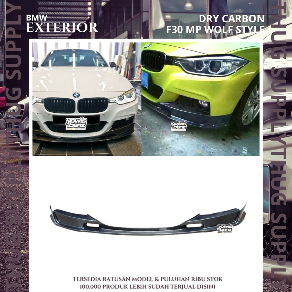 LIPS MP WOLF STYLE F30 REAL CARBON WING SPOILER CANARD SIRIP DRY KARBON SPLITTER BUMPER LIP FRONT KE