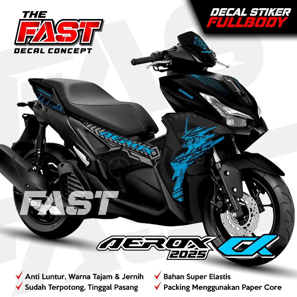 STICKER DECAL AEROX ALPHA 2025 FULL BODY MOTIF GUNDAM V2 DASAR HITAM
