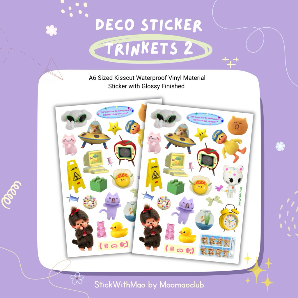 

Various Trinkets 2 Deco Sticker Sheet (Monchhichi, Cat, Quotes, Duck) for Journal Journaling by StickWithMao