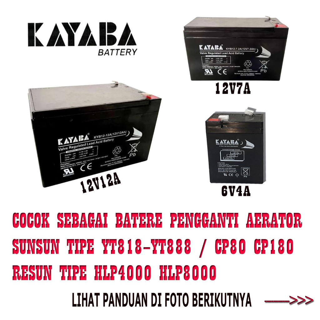 ACCU AKI KAYABA Batere Aerator SUNSUN TIPE YT Dan CP Aerator Resun HLP Battery baterai Sparepart spa