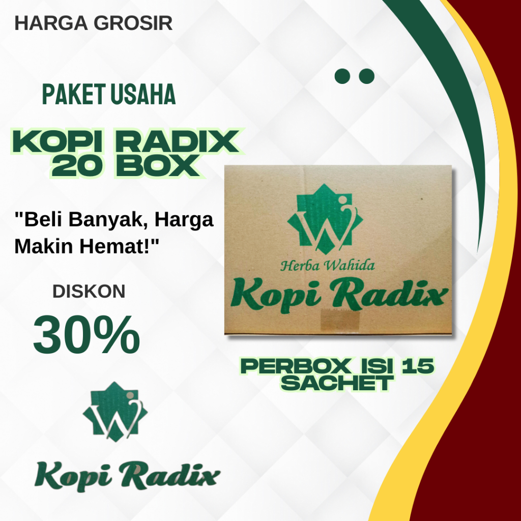 

Kopi Radix Wahida 20 Box Paket Usaha Harga Grosir Perbox 15 Sachet