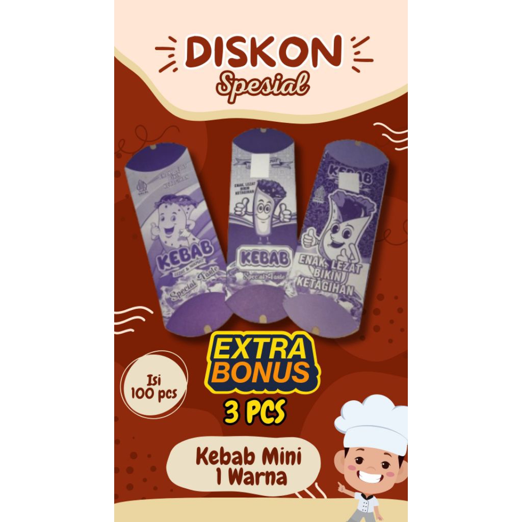 

Bungkus Kebab mini isi 100 pcs gratis 3 pcs ukuran 20 x 8 cm bahan tebal