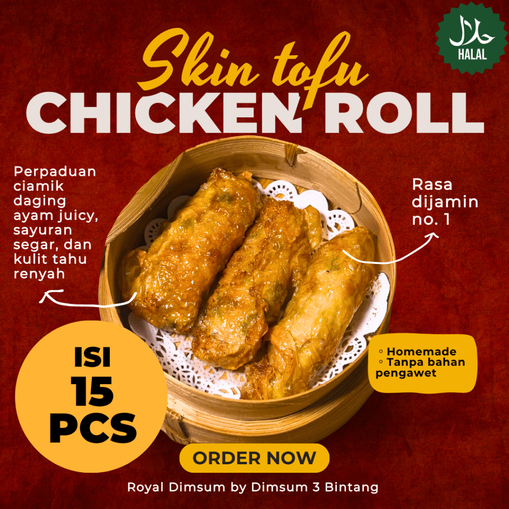 

Skin Tofu Chicken Roll Isi 15 pcs | GROSIR DIMSUM BANDUNG | HALAL | FROZEN | DIMSUM 3 BINTANG