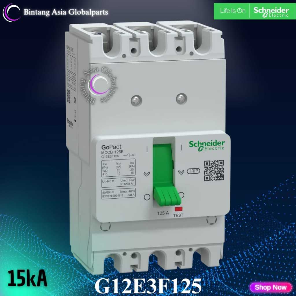 MCCB 3p 125a Schneider Gopact Original / MCCB 3 Phase 125 Ampere 15kA / G12E3F125 Breaker 3 Pole 125