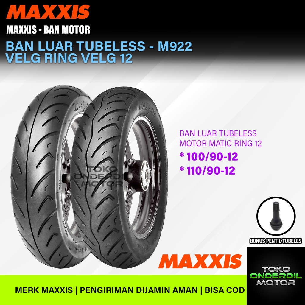 MAXXIS M922 Ban Tubeless Scoopy Fazzio Freego 100/90 12 / 110/90-12 M922F M922R Ban Luar TUBELESS RI