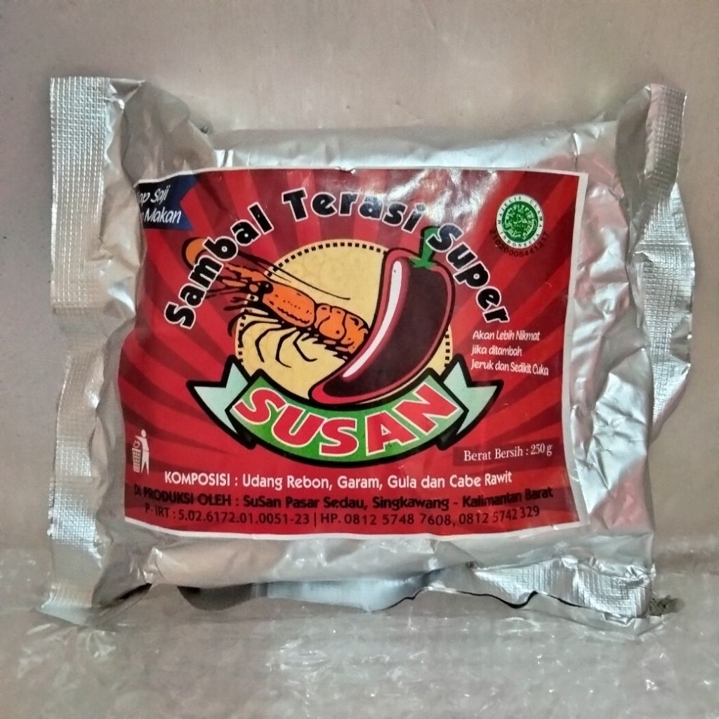 

Sambal Terasi Super SUSAN / Sambel Terasi Siap Saji / Terasi Bakar / Oleh Oleh Khas Kalbar / Belacan Singkawang / Terasi Panggang / Terasi Udang / Sambal Terasi Siap Makan