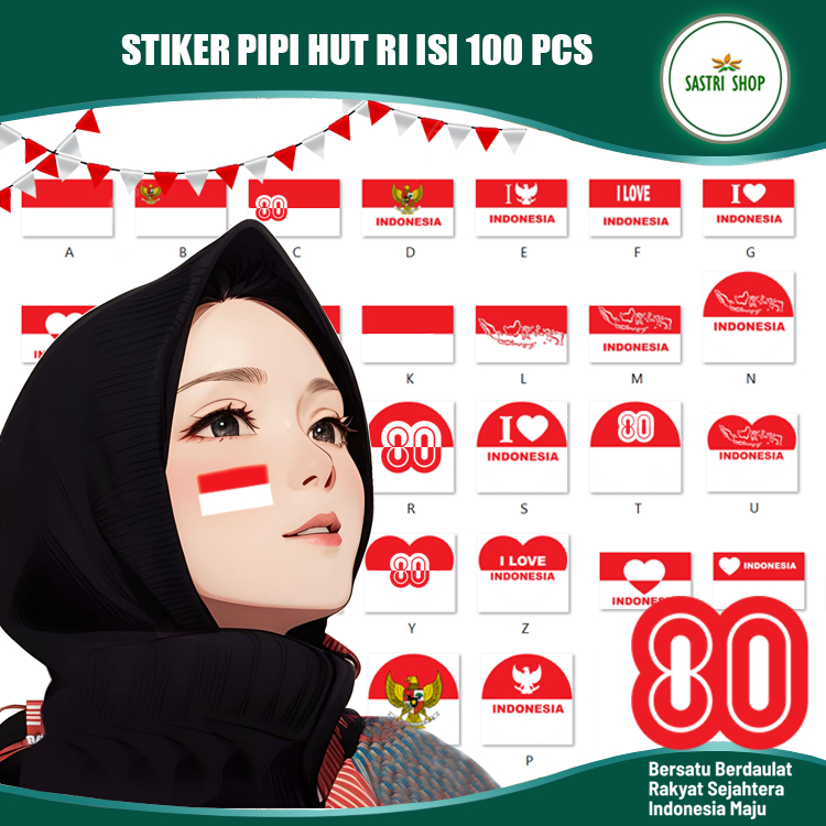 

Isi 100 Pcs - Banyak Desain Stiker Pipi Bendera Indonesia Best Seller PALING MURAH!!!