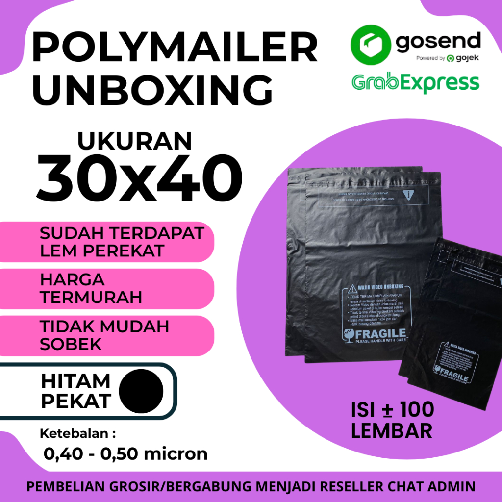 

Polymailer Unboxing Cetak Ukuran 30x40 cm isi 100 lembar – Plastik Packing Tebal, Praktis, Lem Kuat, Tidak Mudah Sobek